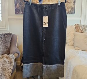 Zara Indigo Denim Midi Skirt